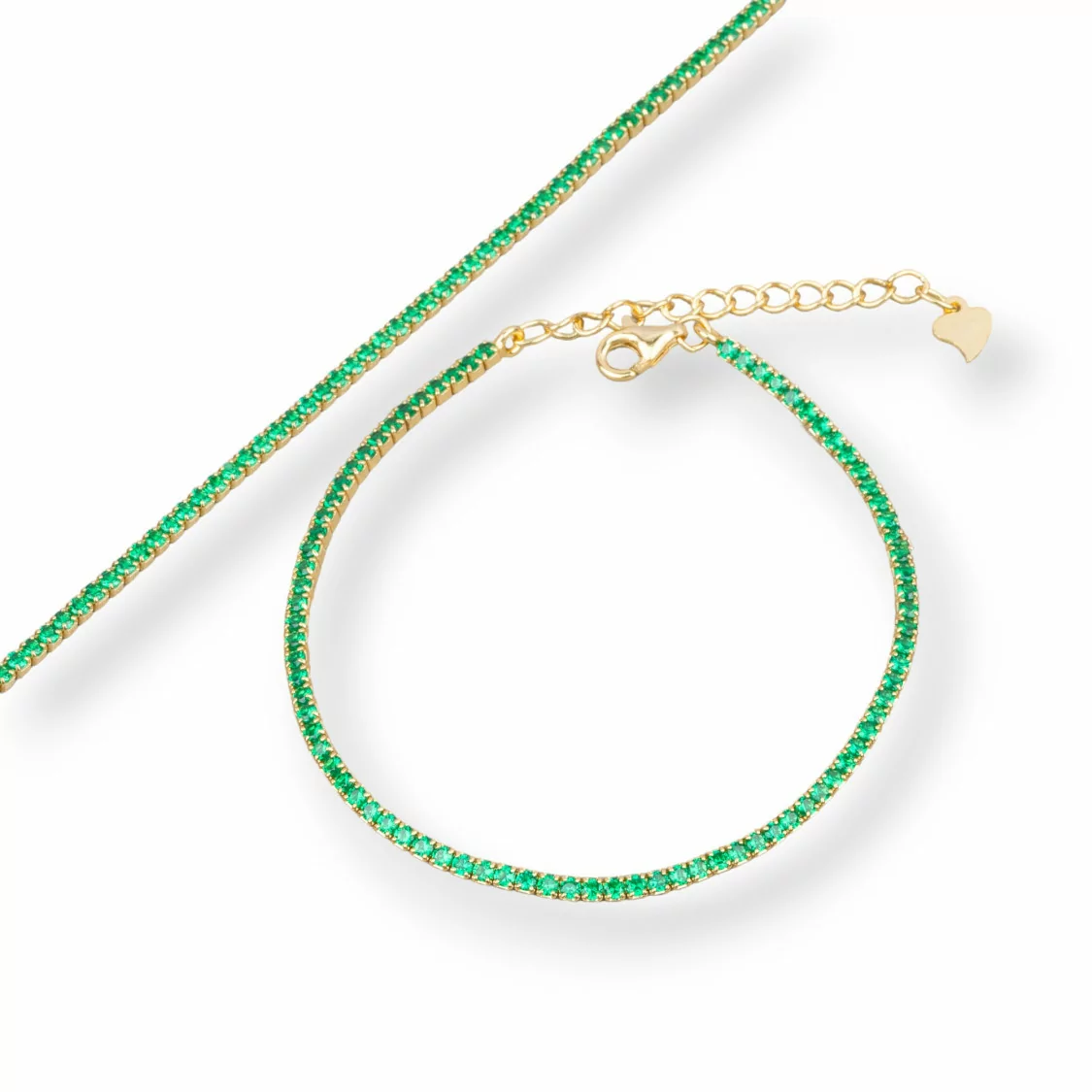 Bracciale Di Argento 925 Tennis Con Zirconi 2mm Dorato + Verde Smeraldo Con Chiusura Moschettone 1pz-BRACCIALI TENNIS | Worldofjewel.com