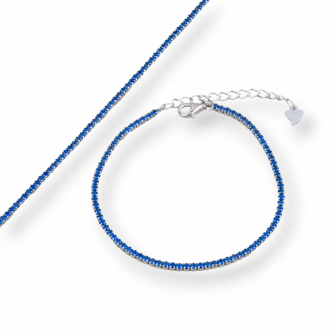 Bracciale Di Argento 925 Tennis Con Zirconi 2mm Rodiato + Blu Zaffiro Con Chiusura Moschettone 1pz-BRACCIALI TENNIS | Worldofjewel.com