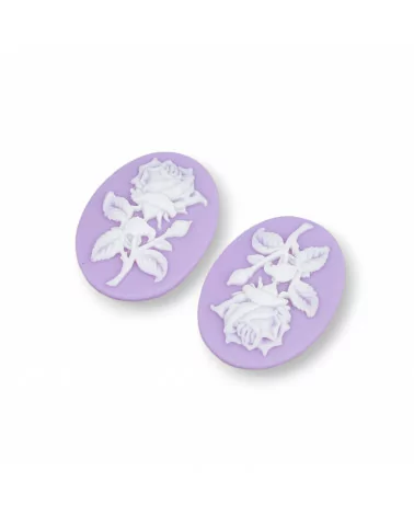 Componenti Di Resina Assortita Ovale Cammeo Fiore 22x30mm 5pz Lavanda-COMPONENTI DI RESINA | Worldofjewel.com