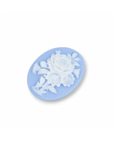 Componenti Di Resina Assortita Ovale Cammeo Fiore 30x40mm 3pz Celese-COMPONENTI DI RESINA | Worldofjewel.com