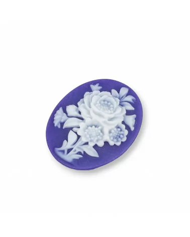 Componenti Di Resina Assortita Ovale Cammeo Fiore 30x40mm 3pz Viola-COMPONENTI DI RESINA | Worldofjewel.com