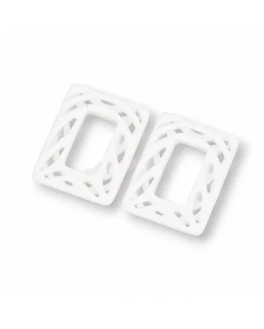 Componenti Di Resina Assortita Rettangolo Forato 22x30mm 4pz Bianco-COMPONENTI DI RESINA | Worldofjewel.com