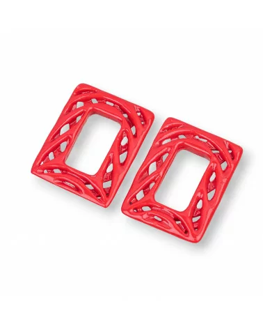 Componenti Di Resina Assortita Rettangolo Forato 22x30mm 4pz Rosso-COMPONENTI DI RESINA | Worldofjewel.com