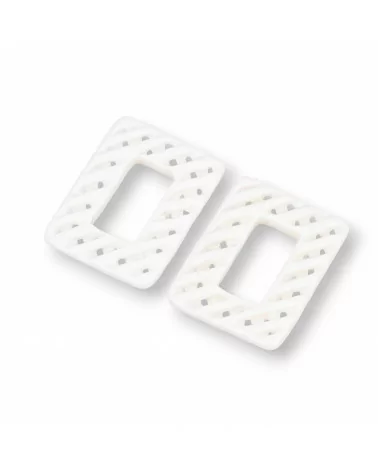 Componenti Di Resina Assortita Rettangolo Forato 23x30mm 4pz Bianco-COMPONENTI DI RESINA | Worldofjewel.com