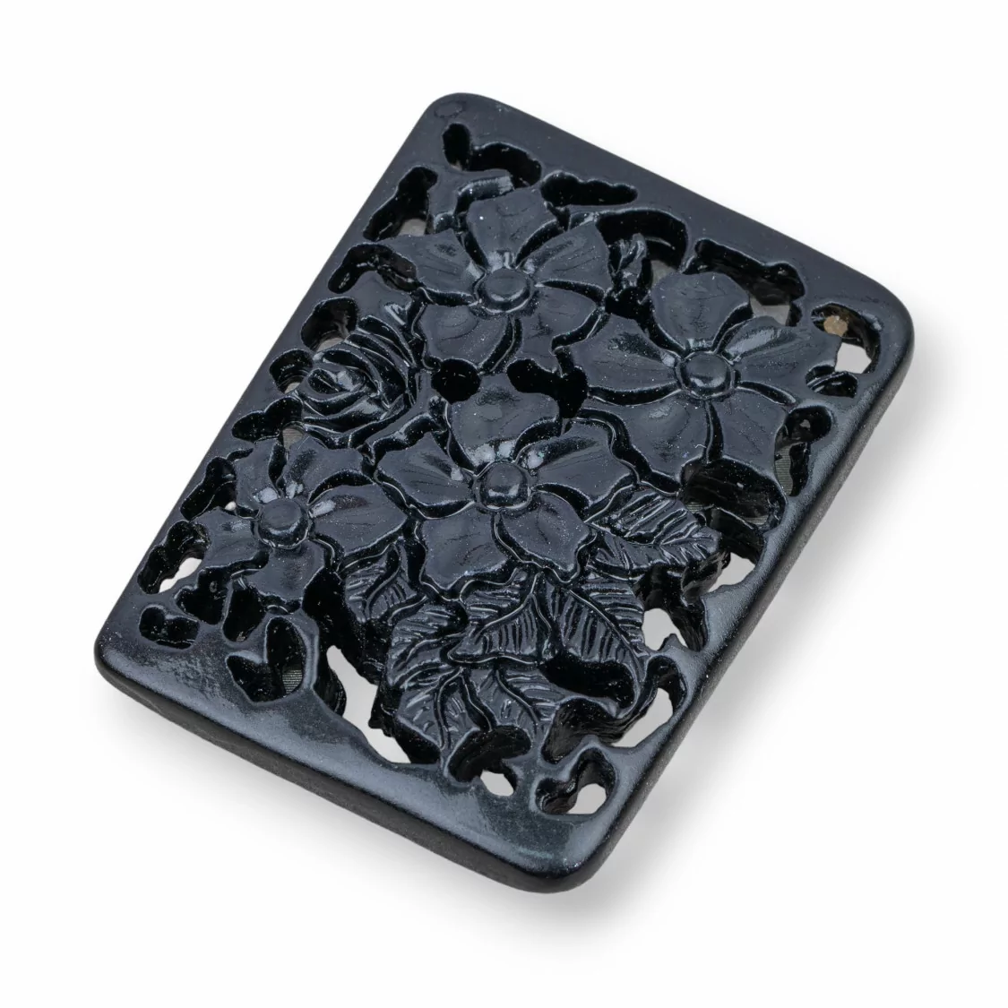 Componenti Di Resina Assortita Rettangolo Forato 35x46mm 2pz Nero-COMPONENTI DI RESINA | Worldofjewel.com