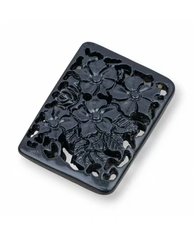 Componenti Di Resina Assortita Rettangolo Forato 35x46mm 2pz Nero-COMPONENTI DI RESINA | Worldofjewel.com