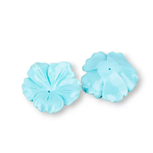 Assorted Resin Components Flower 30mm 5pcs Turquoise