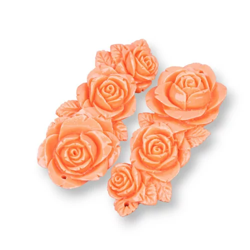 Componenti Di Resina Assortita Floreale 24x60mm 3pz Arancio-COMPONENTI DI RESINA | Worldofjewel.com