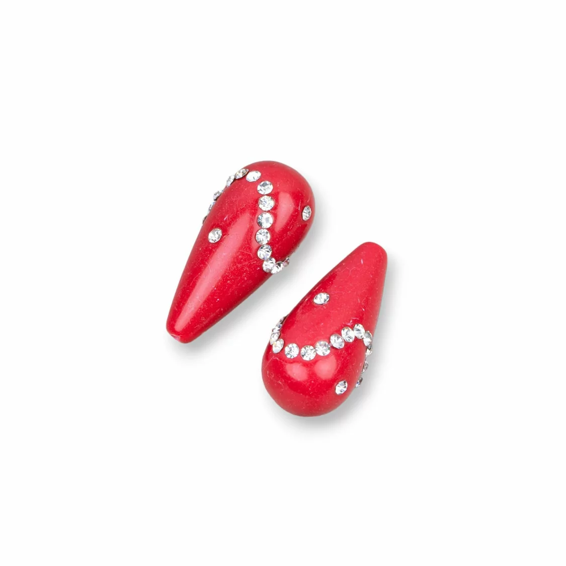 Componenti Di Resina Assortita Gocce 1 Foro Con Strass 10x20mm 6pz Rosso-COMPONENTI DI RESINA | Worldofjewel.com