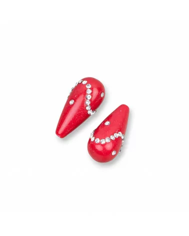 Componenti Di Resina Assortita Gocce 1 Foro Con Strass 10x20mm 6pz Rosso-COMPONENTI DI RESINA | Worldofjewel.com