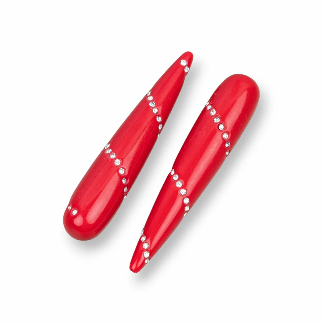 Componenti Di Resina Assortita Gocce 1 Foro Con Strass 10x50mm 3pz Rosso-COMPONENTI DI RESINA | Worldofjewel.com