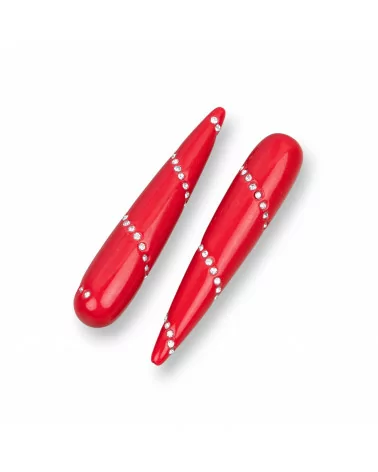 Componenti Di Resina Assortita Gocce 1 Foro Con Strass 10x50mm 3pz Rosso-COMPONENTI DI RESINA | Worldofjewel.com