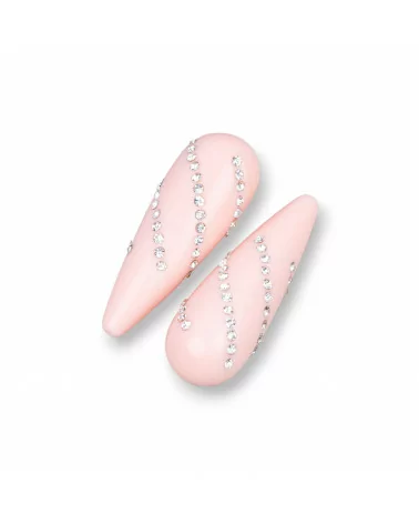 Componenti Di Resina Assortita Gocce 1 Foro Con Strass 13x40mm 3pz Rosa-COMPONENTI DI RESINA | Worldofjewel.com