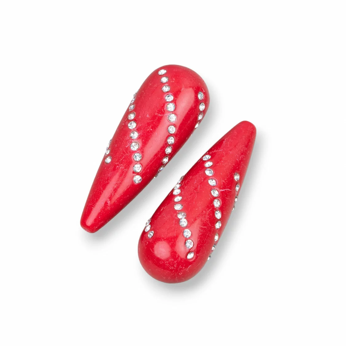 Componenti Di Resina Assortita Gocce 1 Foro Con Strass 13x40mm 3pz Rosso-COMPONENTI DI RESINA | Worldofjewel.com