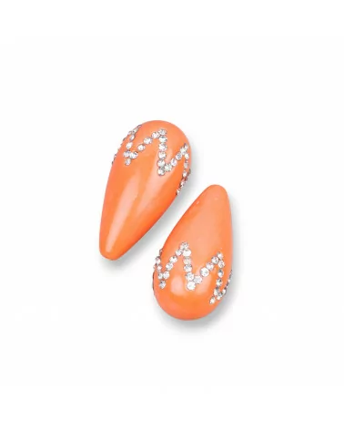 Componenti Di Resina Assortita Gocce 1 Foro Con Strass 14x30mm 3pz Arancio-COMPONENTI DI RESINA | Worldofjewel.com