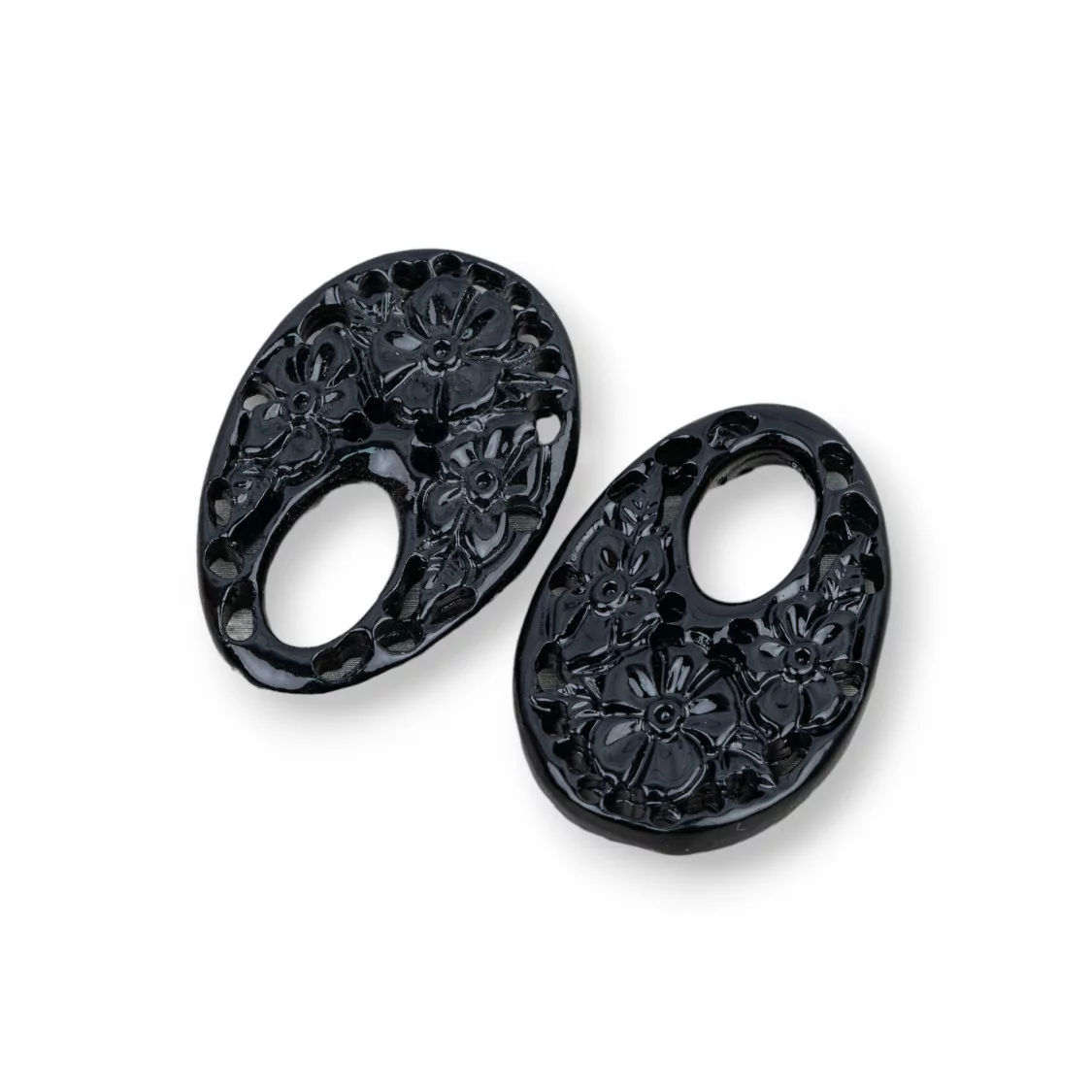 Componenti Di Resina Assortita Ovale Creola 25x38mm 3pz Nero-COMPONENTI DI RESINA | Worldofjewel.com