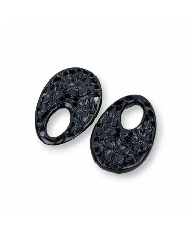 Componenti Di Resina Assortita Ovale Creola 25x38mm 3pz Nero-COMPONENTI DI RESINA | Worldofjewel.com