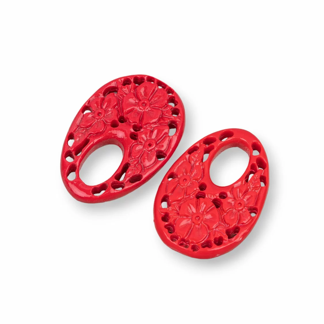 Componenti Di Resina Assortita Ovale Creola 25x38mm 3pz Rosso-COMPONENTI DI RESINA | Worldofjewel.com