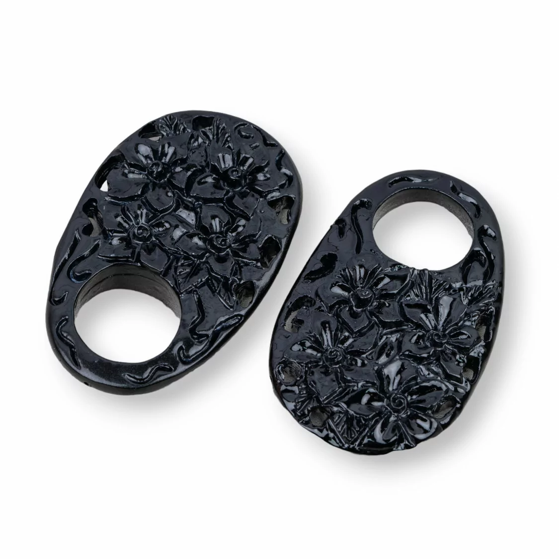 Componenti Di Resina Assortita Ovale Creola 29x46mm 2pz Nero-COMPONENTI DI RESINA | Worldofjewel.com