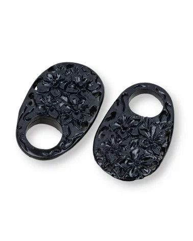 Componenti Di Resina Assortita Ovale Creola 29x46mm 2pz Nero-COMPONENTI DI RESINA | Worldofjewel.com