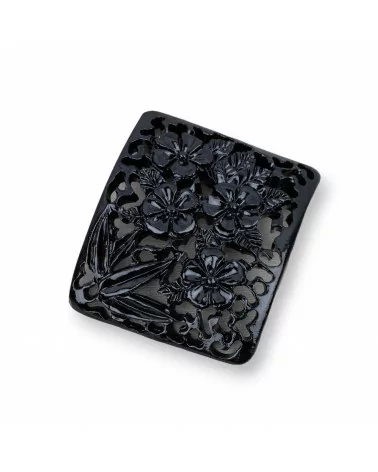 Componenti Di Resina Assortita Rettangolo Curvato 42x50mm 2pz Nero-COMPONENTI DI RESINA | Worldofjewel.com