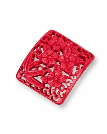 Componenti Di Resina Assortita Rettangolo Curvato 42x50mm 2pz Rosso-COMPONENTI DI RESINA | Worldofjewel.com