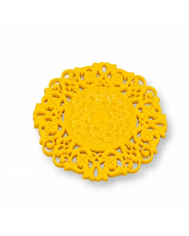 Componenti Di Resina Assortita Tondo Inciso 55mm 2pz Giallo-COMPONENTI DI RESINA | Worldofjewel.com