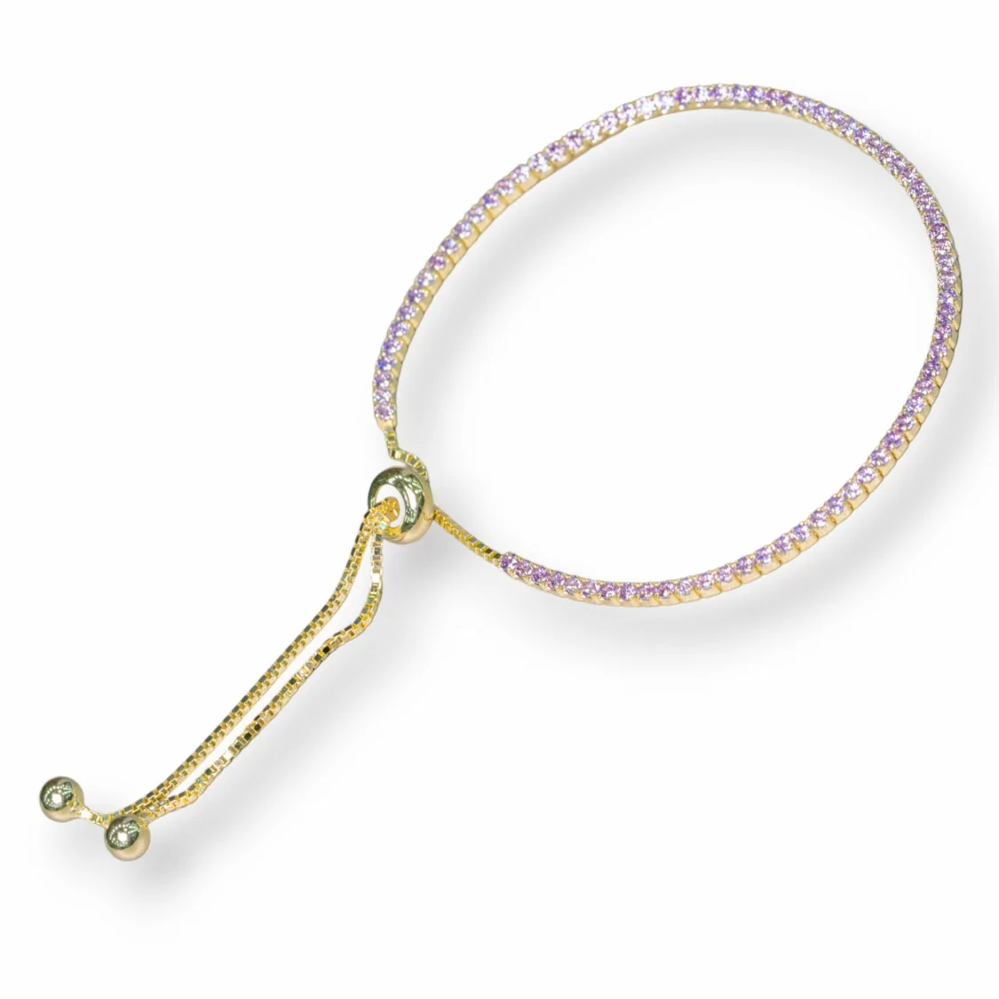 Bracciale Di Argento 925 Tennis Saliscendi Con Zirconi 2mm Dorato + Lavanda Con Misura Regolabile 1pz-BRACCIALI TENNIS | Worldofjewel.com