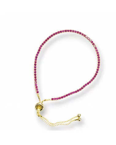 Bracciale Di Argento 925 Tennis Saliscendi Con Zirconi 2mm Dorato + Rosso Rubino Con Misura Regolabile 1pz-BRACCIALI TENNIS | Worldofjewel.com