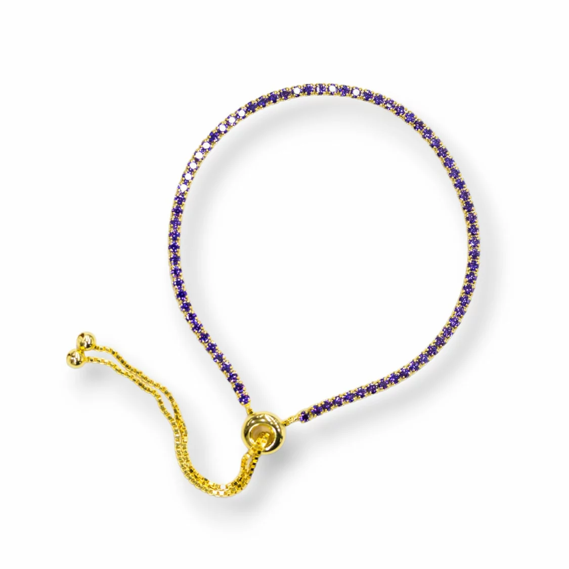 Bracciale Di Argento 925 Tennis Saliscendi Con Zirconi 2mm Dorato + Viola Con Misura Regolabile 1pz-BRACCIALI TENNIS | Worldofjewel.com