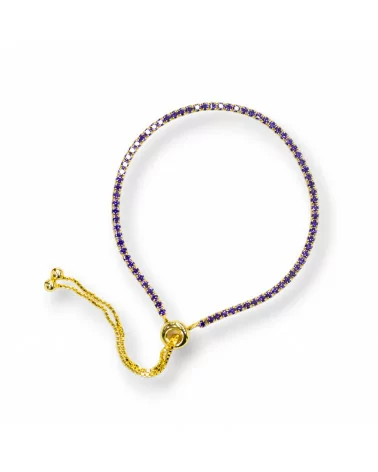 Bracciale Di Argento 925 Tennis Saliscendi Con Zirconi 2mm Dorato + Viola Con Misura Regolabile 1pz-BRACCIALI TENNIS | Worldofjewel.com