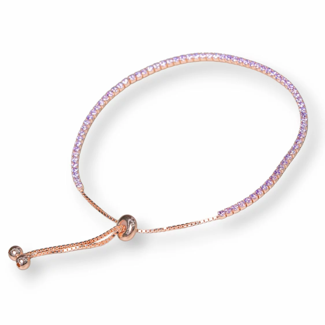 Bracciale Di Argento 925 Tennis Saliscendi Con Zirconi 2mm Oro Rosa + Lavanda Con Misura Regolabile 1pz-BRACCIALI TENNIS | Worldofjewel.com