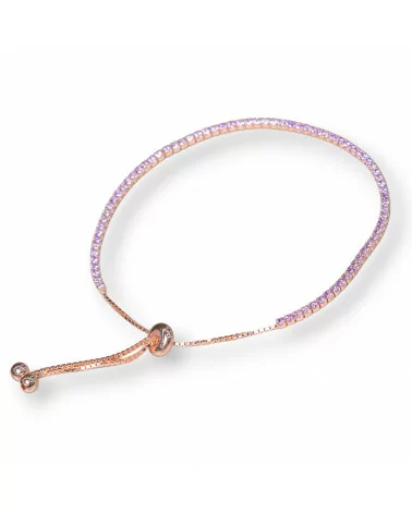 Bracciale Di Argento 925 Tennis Saliscendi Con Zirconi 2mm Oro Rosa + Lavanda Con Misura Regolabile 1pz-BRACCIALI TENNIS | Worldofjewel.com