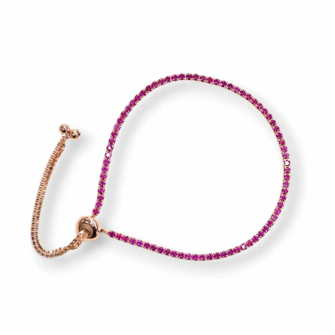 Bracciale Di Argento 925 Tennis Saliscendi Con Zirconi 2mm Oro Rosa + Rosso Rubino Con Misura Regolabile 1pz-BRACCIALI TENNIS | Worldofjewel.com