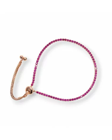 Bracciale Di Argento 925 Tennis Saliscendi Con Zirconi 2mm Oro Rosa + Rosso Rubino Con Misura Regolabile 1pz-BRACCIALI TENNIS | Worldofjewel.com