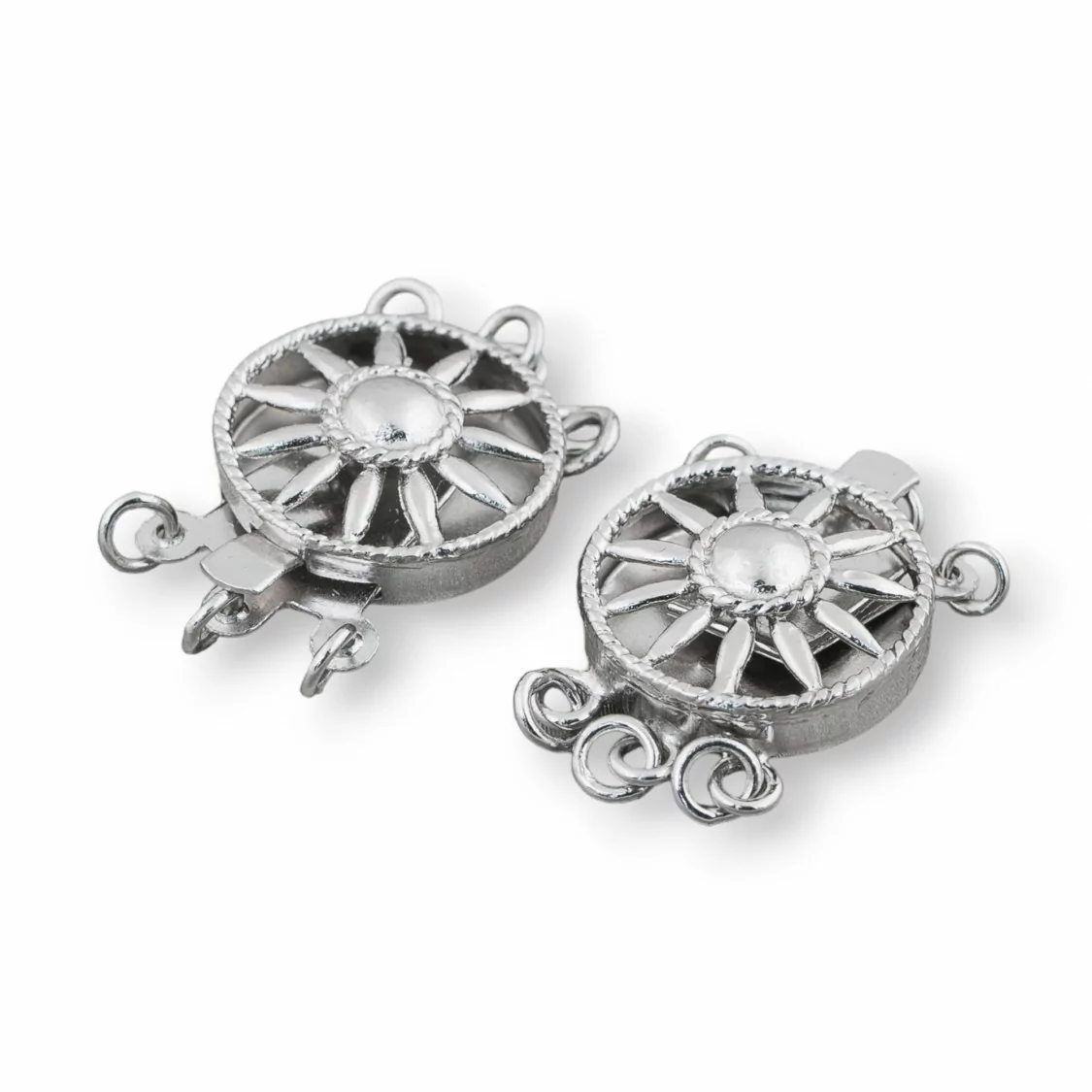 Chiusura Di Argento 925 A Cassetta Tondo Sole A 3 Fili 16mm 3pz Rodiato-CHIUSURE DI ARGENTO | Worldofjewel.com