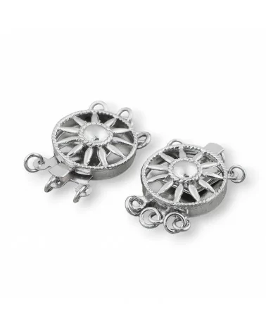 Chiusura Di Argento 925 A Cassetta Tondo Sole A 3 Fili 16mm 3pz Rodiato-CHIUSURE DI ARGENTO | Worldofjewel.com