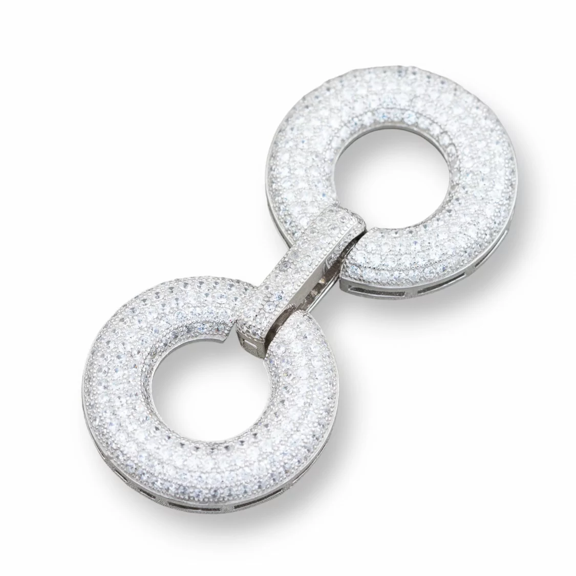 Chiusura Di Argento 925 Con Zirconi Micropave Multifilo Cerchi 52x24mm 1pz Rodiato-CHIUSURE DI ARGENTO | Worldofjewel.com