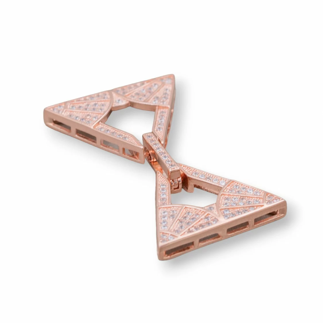 Chiusura Di Argento 925 Con Zirconi Micropave Multifilo Triangolo 24x36mm 1pz Oro Rosa-CHIUSURE DI ARGENTO | Worldofjewel.com