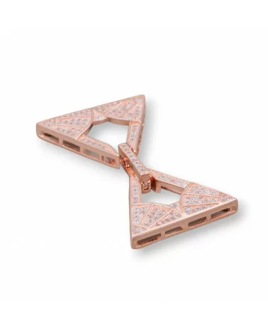 Chiusura Di Argento 925 Con Zirconi Micropave Multifilo Triangolo 24x36mm 1pz Oro Rosa-CHIUSURE DI ARGENTO | Worldofjewel.com