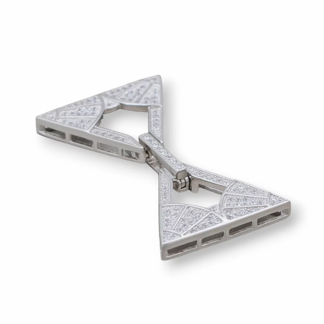 Chiusura Di Argento 925 Con Zirconi Micropave Multifilo Triangolo 24x36mm 1pz Rodiato-CHIUSURE DI ARGENTO | Worldofjewel.com