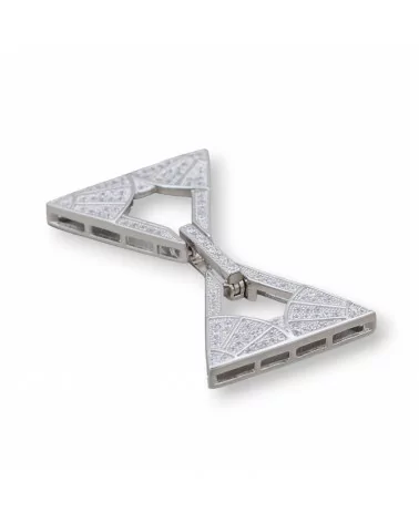 Chiusura Di Argento 925 Con Zirconi Micropave Multifilo Triangolo 24x36mm 1pz Rodiato-CHIUSURE DI ARGENTO | Worldofjewel.com