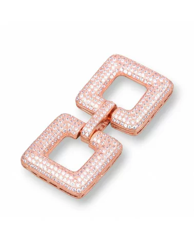 Chiusura Di Argento 925 Con Zirconi Micropave Multifilo Quadrati 52x24mm 1pz Oro Rosa-CHIUSURE DI ARGENTO | Worldofjewel.com