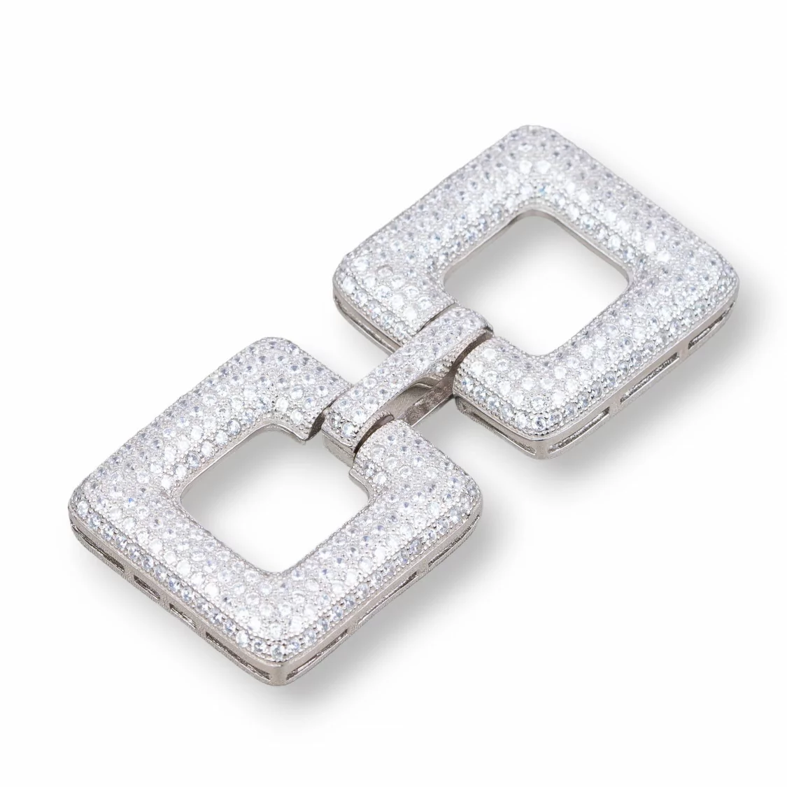 Chiusura Di Argento 925 Con Zirconi Micropave Multifilo Quadrati 52x24mm 1pz Rodiato-CHIUSURE DI ARGENTO | Worldofjewel.com