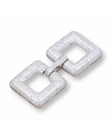 Chiusura Di Argento 925 Con Zirconi Micropave Multifilo Quadrati 52x24mm 1pz Rodiato-CHIUSURE DI ARGENTO | Worldofjewel.com