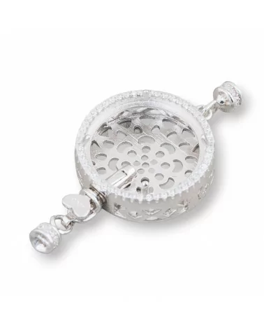 Chiusura Di Argento 925 Con Zirconi Tondo 20mm Per Castoni Da 16mm 2pz Rodiato-CHIUSURE DI ARGENTO | Worldofjewel.com