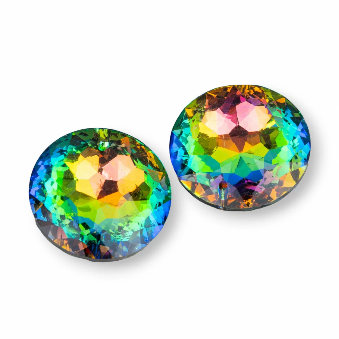 Componente Pendente Di Cristallo CZ Tondo 30mm 2pz Rainbow-COMPONENTI DI CRISTALLI E STRASS | Worldofjewel.com