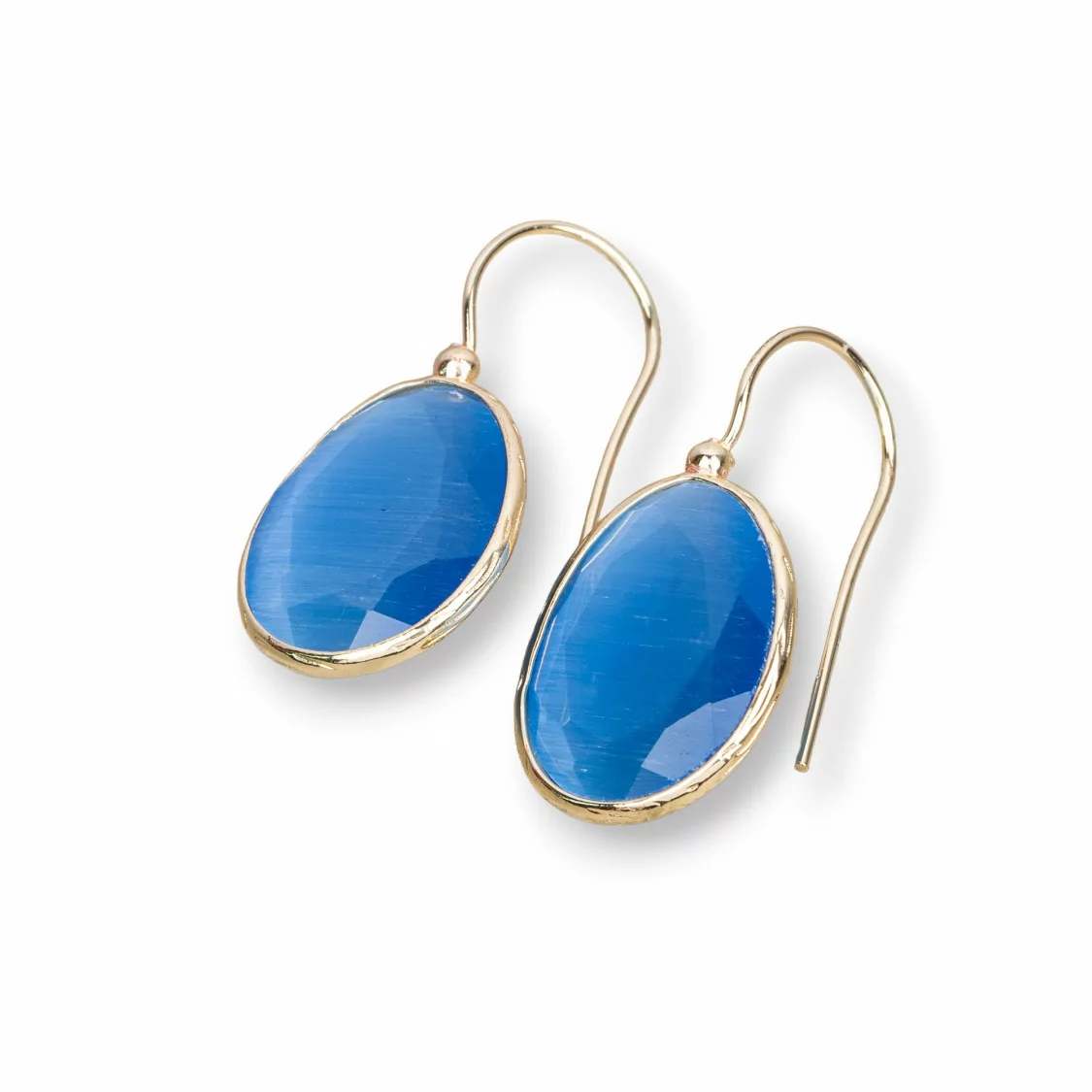 Orecchini A Monachella Di Bronzo Con Occhio Di Gatto Mango Bordato 14x30mm Dorato 1 Paio Azzurro-ORECCHINI HOT PICKS | Worldofjewel.com