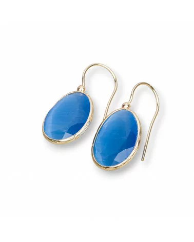 Orecchini A Monachella Di Bronzo Con Occhio Di Gatto Mango Bordato 14x30mm Dorato 1 Paio Azzurro-ORECCHINI HOT PICKS | Worldofjewel.com