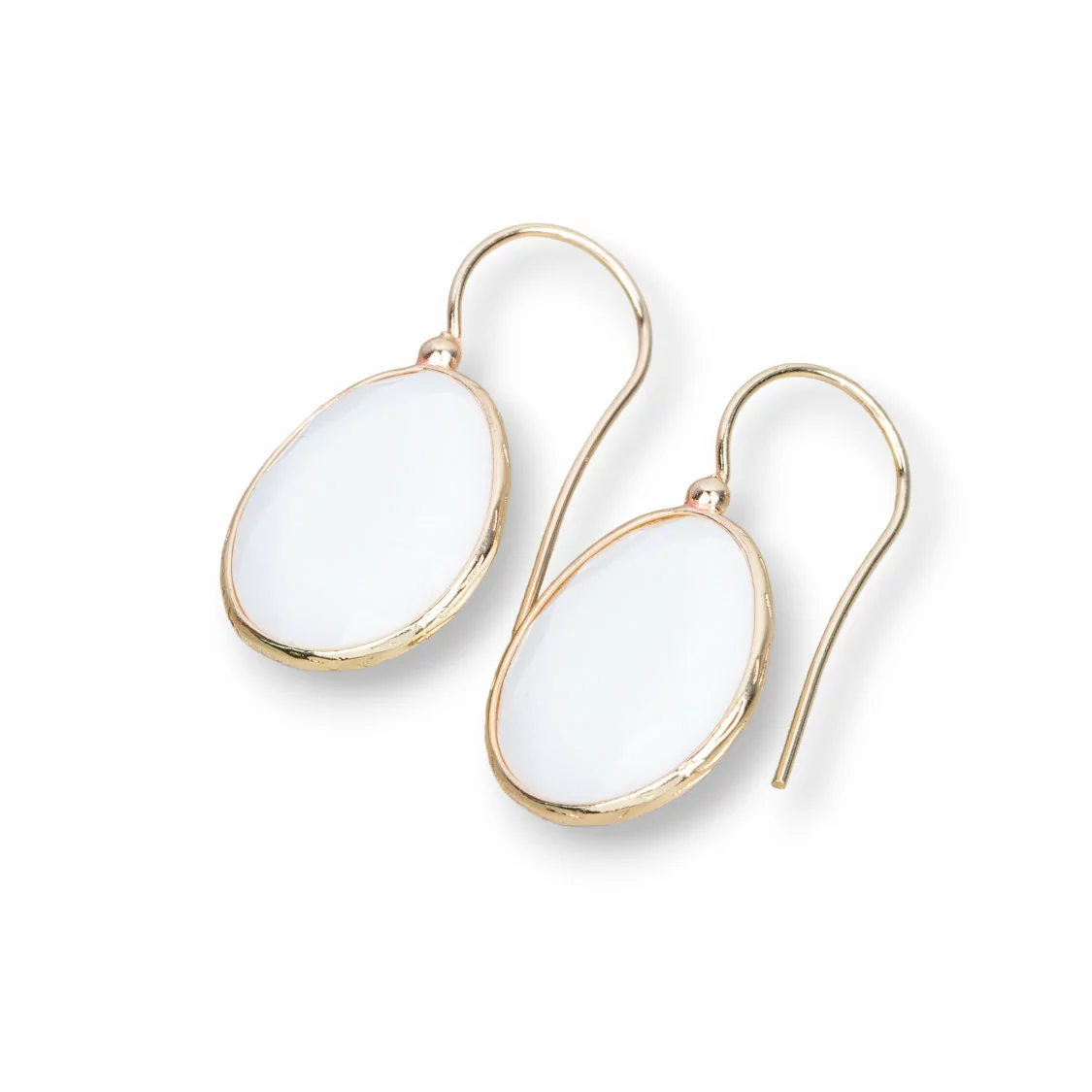 Orecchini A Monachella Di Bronzo Con Occhio Di Gatto Mango Bordato 14x30mm Dorato 1 Paio Bianco-ORECCHINI HOT PICKS | Worldofjewel.com